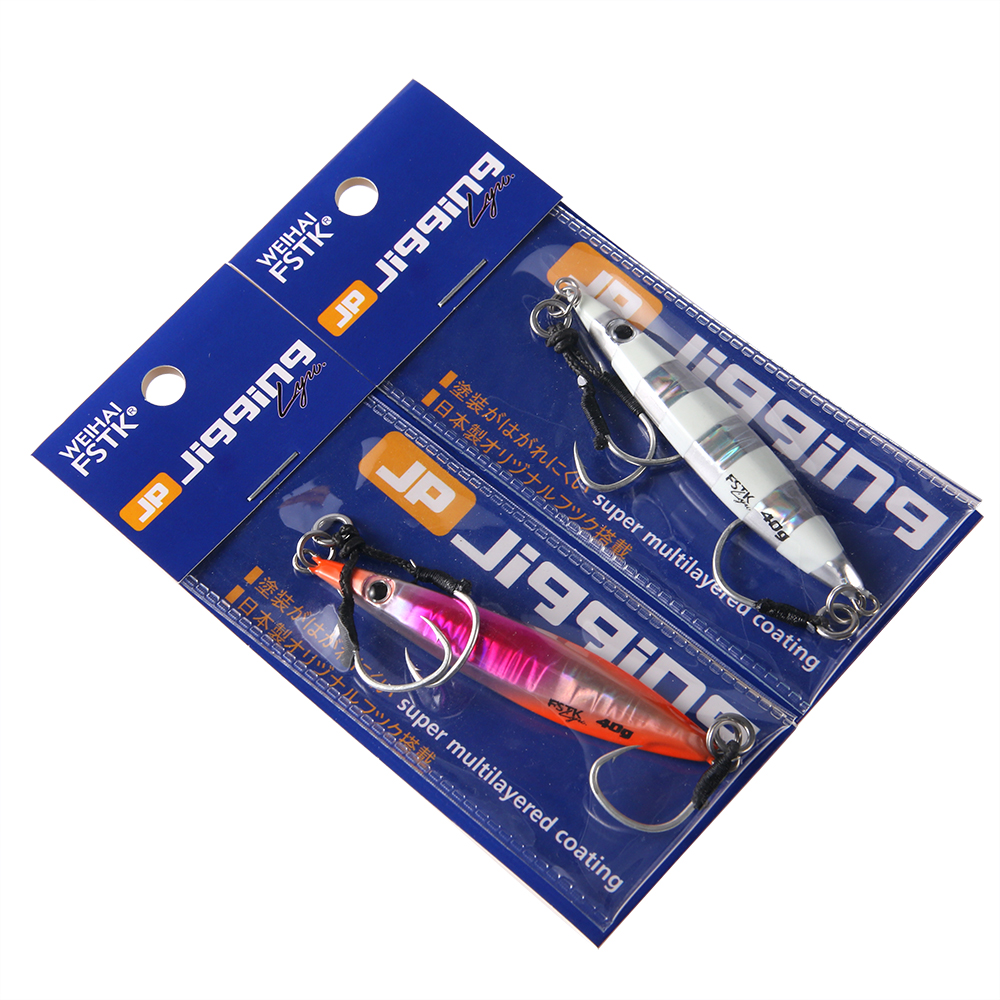 FSTK-señuelo de pesca con plantilla de Metal, plantilla lenta, cuchara de fundición larga, cebo Artificial de 20g40g60g80g con anzuelo de asistencia, Jigging de fundición UV