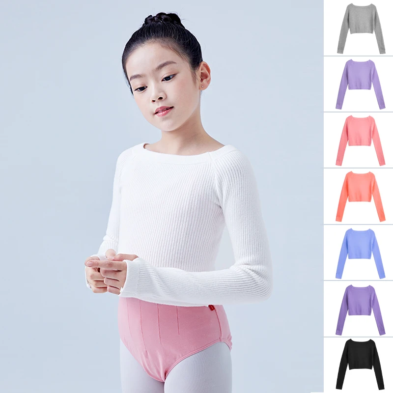 Mädchen Ballett Dance Pullover Elastische Flache Schulter Pullover Teen Kinder Herbst Winter Pullover Langarm Strickwaren