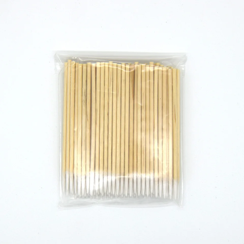 ผ้าฝ้าย Swab Lint ฟรี Micro แปรงไม้ Cotton Buds Swabs ทําความสะอาดหู Stick Eyelash Extension กาวถอดเครื่องมือ
