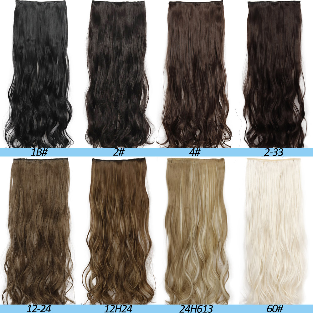 5คลิปยาวคลิปหยักสังเคราะห์ทนความร้อน One ชิ้นปลอมผมสีบลอนด์สีดำสีน้ำตาลสำหรับผู้หญิง