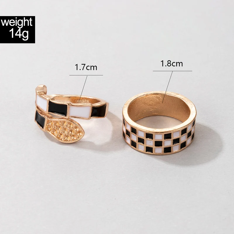 Docona Cincin Pasangan Hati Romantis untuk Wanita Geometri Tidak Beraturan Minyak Tetes Hitam dan Putih Perhiasan Pernikahan Modis Wanita