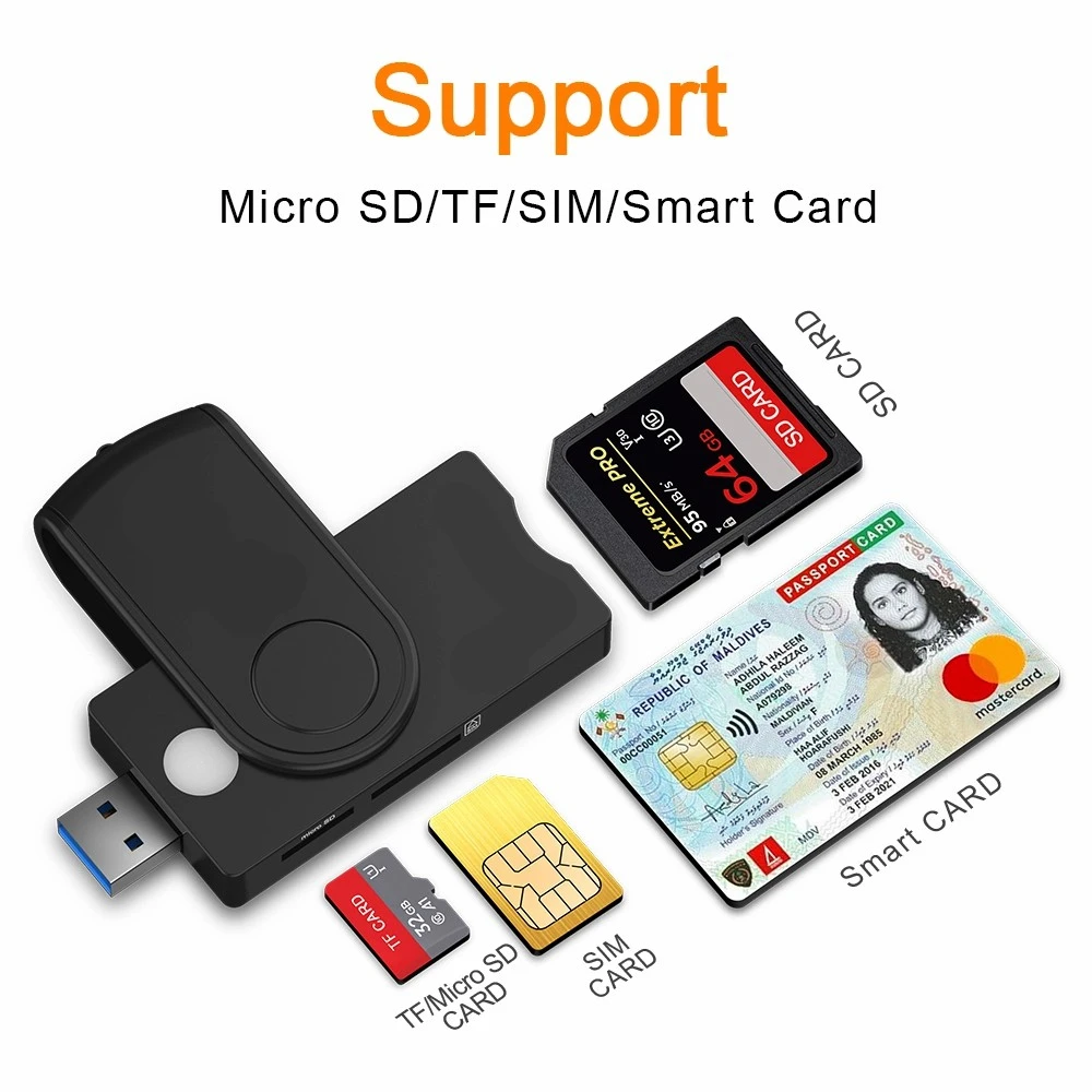 Lector de tarjetas inteligentes USB 2,0, micro SD/TF, Banco de identificación de memoria EMV, adaptador de conector electrónico DNIE dni citizen sim
