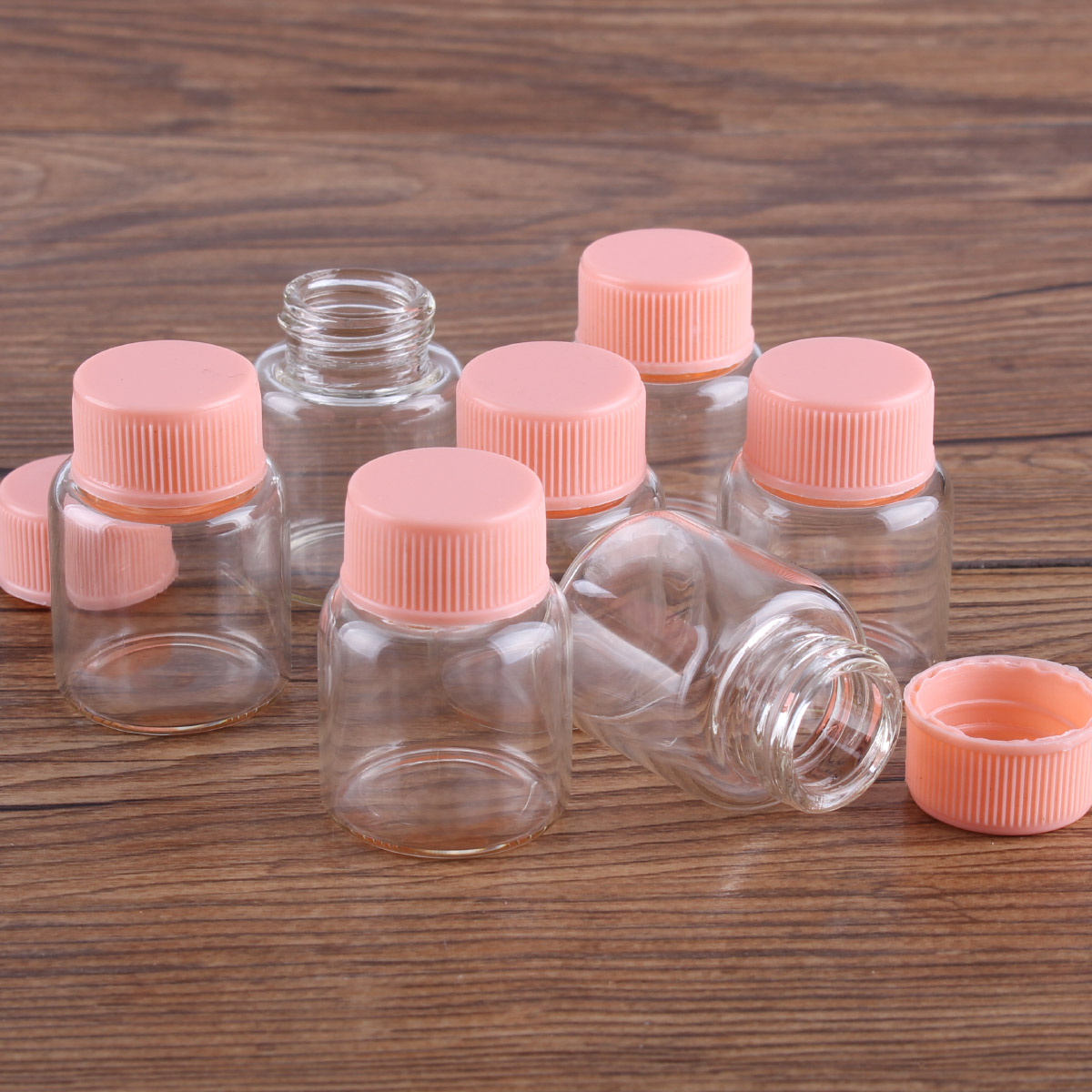 5 Buah Dia 27Mm 8Ml/15Ml/20Ml/25Ml Botol Kaca Stoples Kaca dengan Tutup Plastik Merah Muda Botol Bumbu Bejana Kaca Botol Pesan