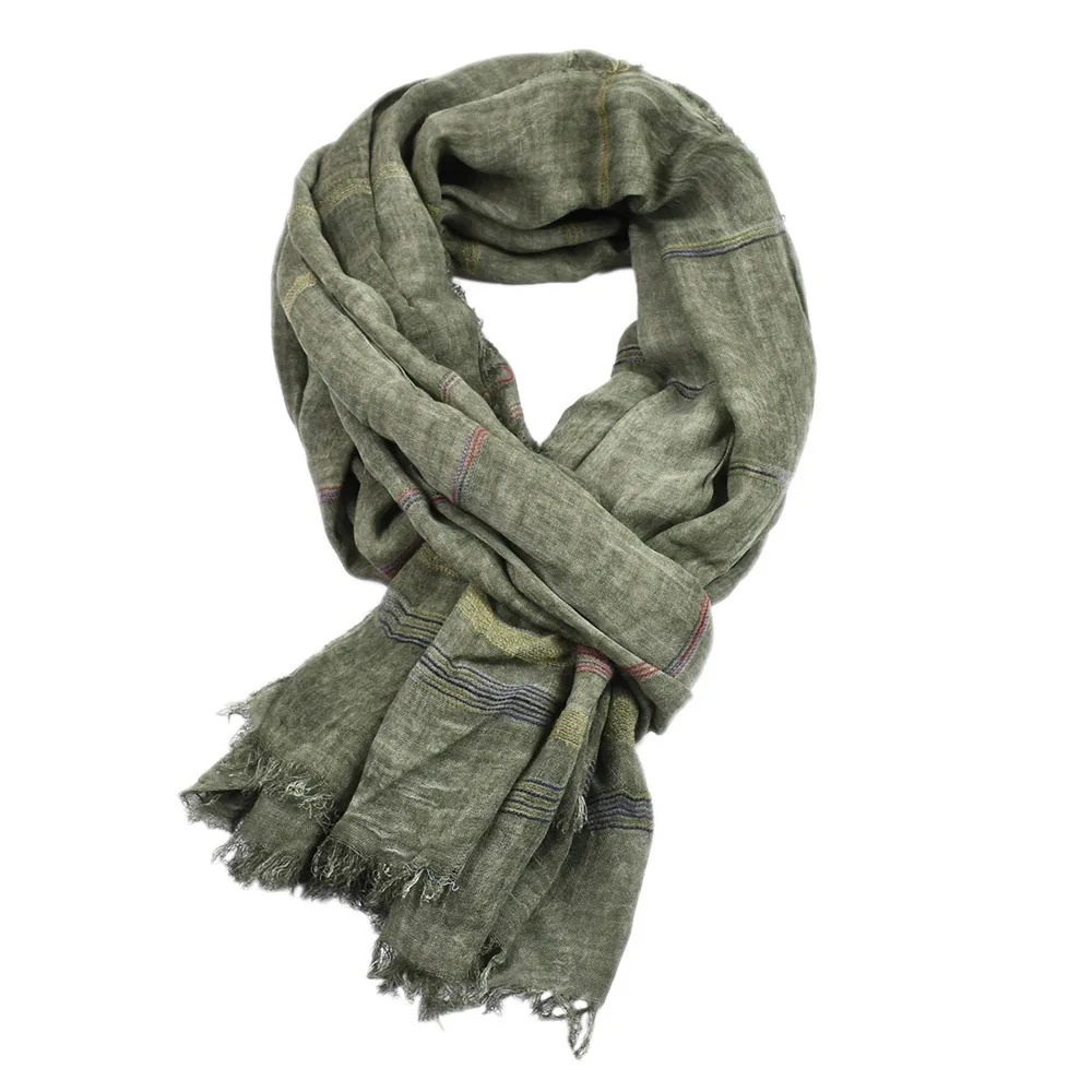 Bufanda de invierno europea y americana para hombre, bufandas de algodón y lino teñidas con hilo a rayas, Mantón largo con borlas, accesorios para hombre