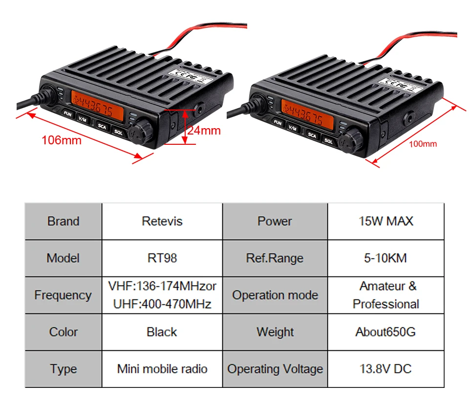 Auto Walkie Talkie Radiosender RETEVIS RT98 VHF (oder UHF) 15W Auto Mobilfunk Auto Zwei-Wege-Radio Amateurfunk Transceiver Truckers