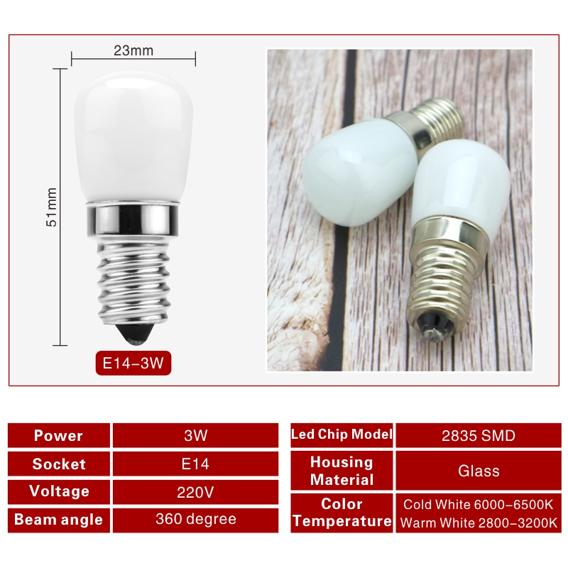 2 pz/lotto 3 W E14 LED Frigo Lampadina Frigorifero Lampadina di Mais AC 220 V Lampada A LED Bianco/bianco Caldo SMD2835 Sostituire La Luce Alogena