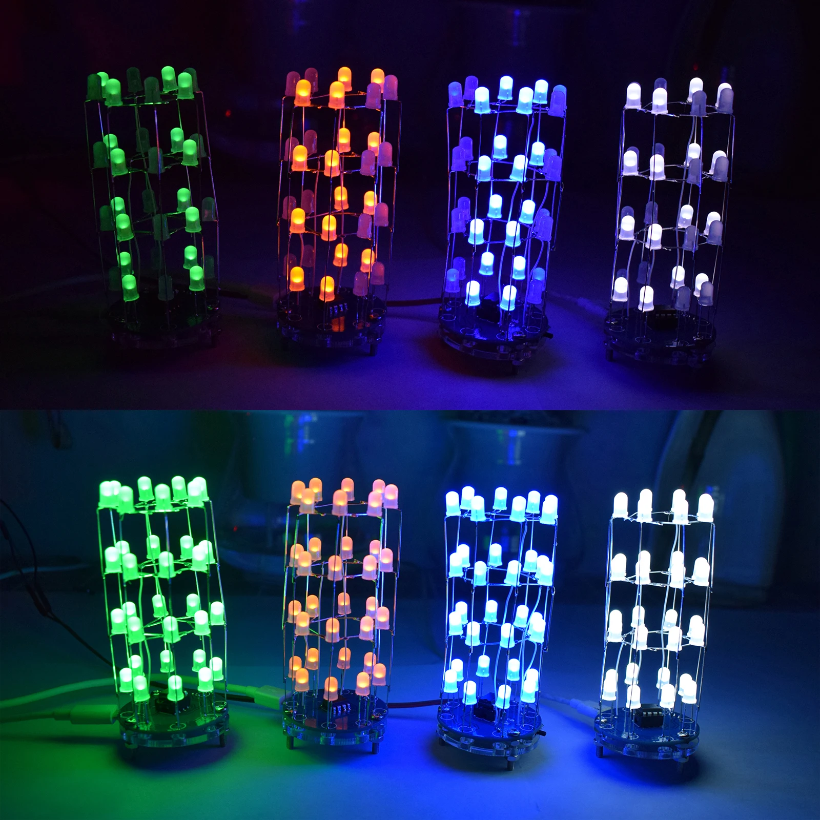 Cube8x4 Cubo de luz cilíndrico LED, electrónico, bricolaje, Kit DE FABRICACIÓN Simple para principiantes