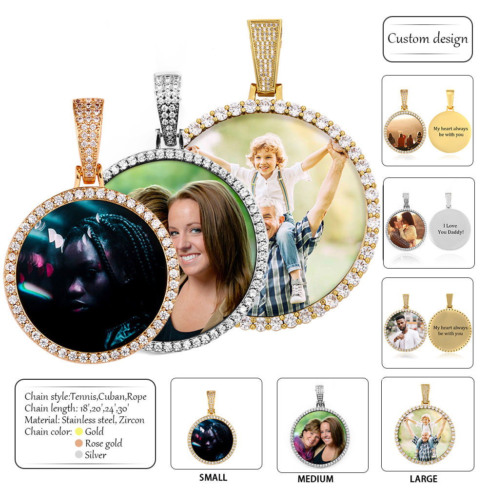 Unisex Round Memory Medallions Pendant Custom Photo For Men Hip Hop Jewelry