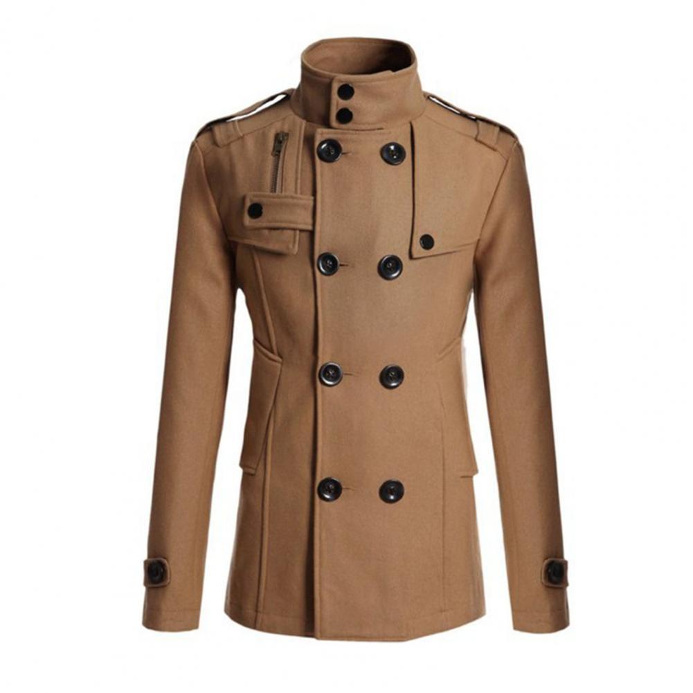 Abrigo cortavientos para hombre, abrigo de lana con doble botonadura de Color sólido, chaqueta exterior Formal de negocios para invierno, ropa informal para el trabajo