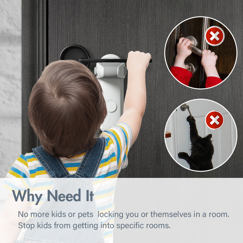 EUDEMON Türhebelschloss, Baby-Proofing-Türgriffschloss, Kinderschutz-Türgriffschloss, einfach zu installieren und zu verwenden, 3M VHB-Kleber