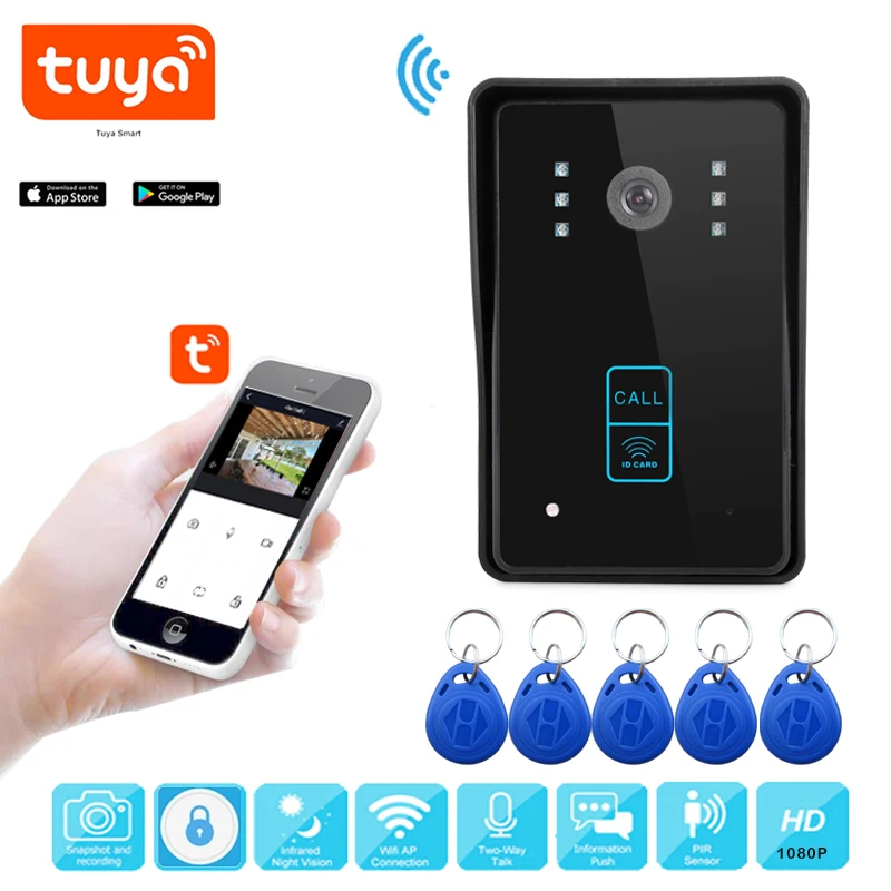 SYSD WiFi Video Camera Chuông Cửa Tuya Nhà Thông Minh Chuông Cửa Không Dây 1080P Với RFID Mở Khóa Video Liên Lạc Nội Bộ Cho Căn Hộ Chung Cư