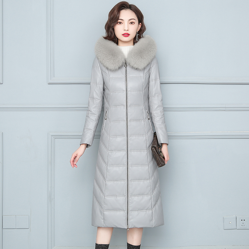 Женское длинное зимнее пальто из натуральной овечьей кожи