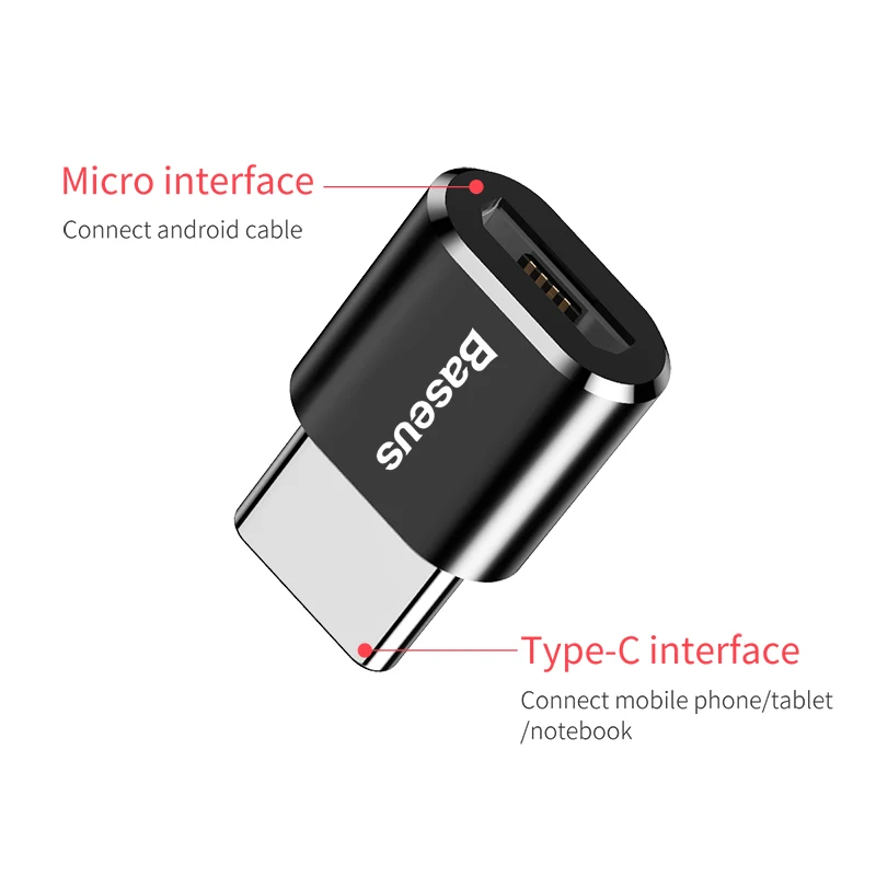 BASEUS-Adaptador USB a tipo C para móvil, convertidor OTG, USB-C macho a microUSB tipo C hembra, para MacBook, Samsung S20