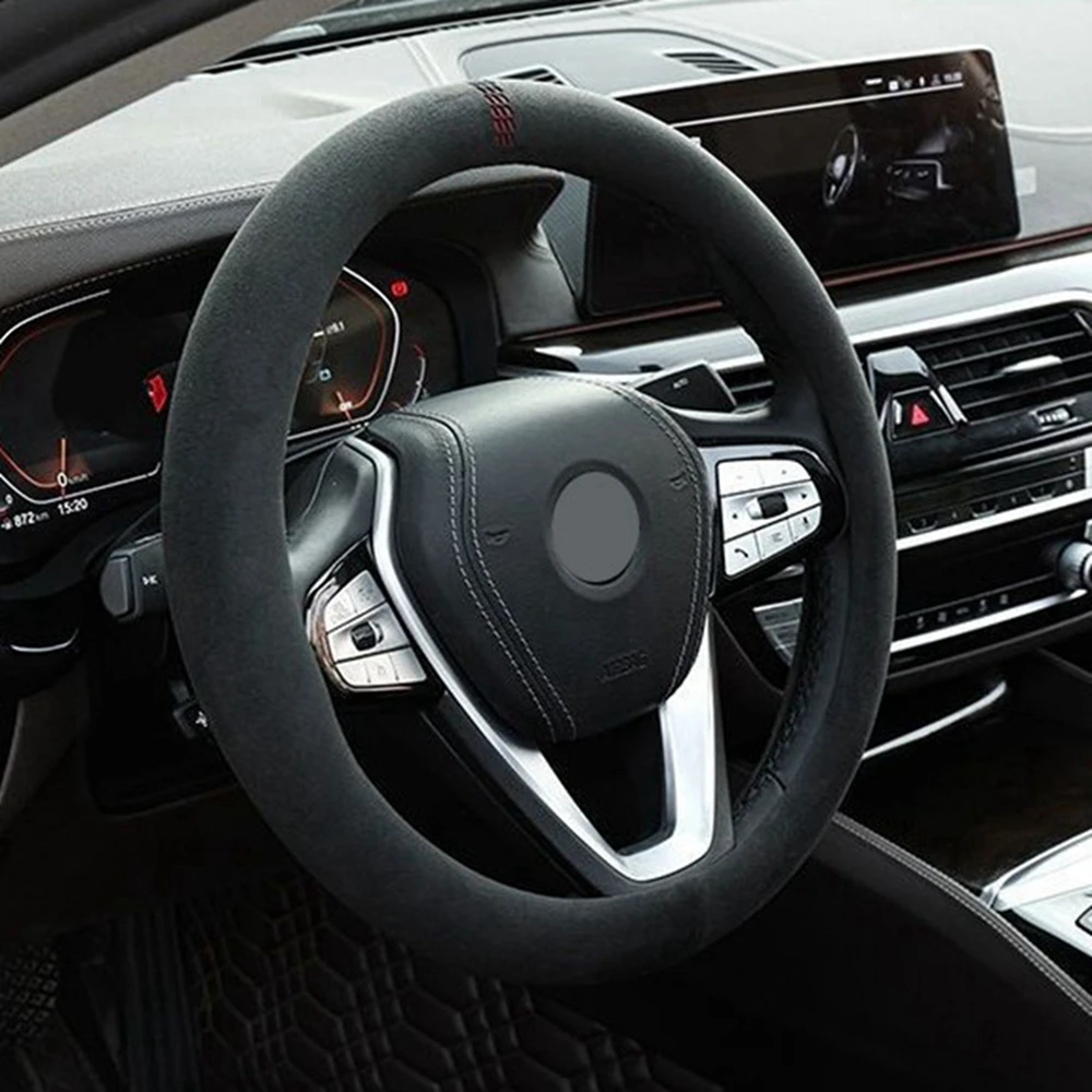 Capa de couro de camurça para volante de carro, 38cm, resistente ao desgaste, para bmw e90 f01 f06 f10 f15 f16 f20 f21 f25 f26 f30 f32 f82 m3 g20 x5