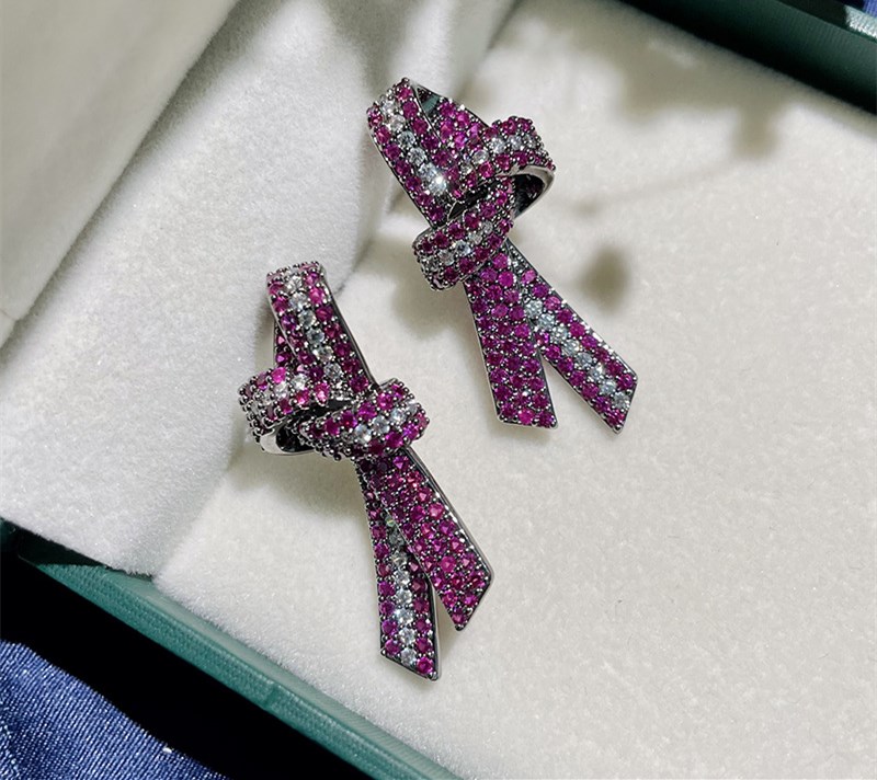 ZC Zircon Ikatan Simpul/Bunga Mawar/Bunga Matahari/Anting Kupu-kupu Anting Stud Biru/Merah untuk Wanita