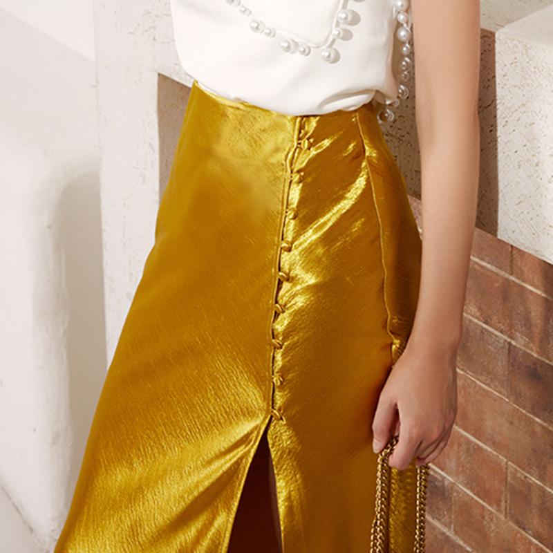 ECRURANI Rok Wanita Seksi Paha Split Patchwork Pinggang Tinggi Rok Midi Pelangsing Ruched untuk Wanita Pakaian Musim Panas 2021 Bergaya