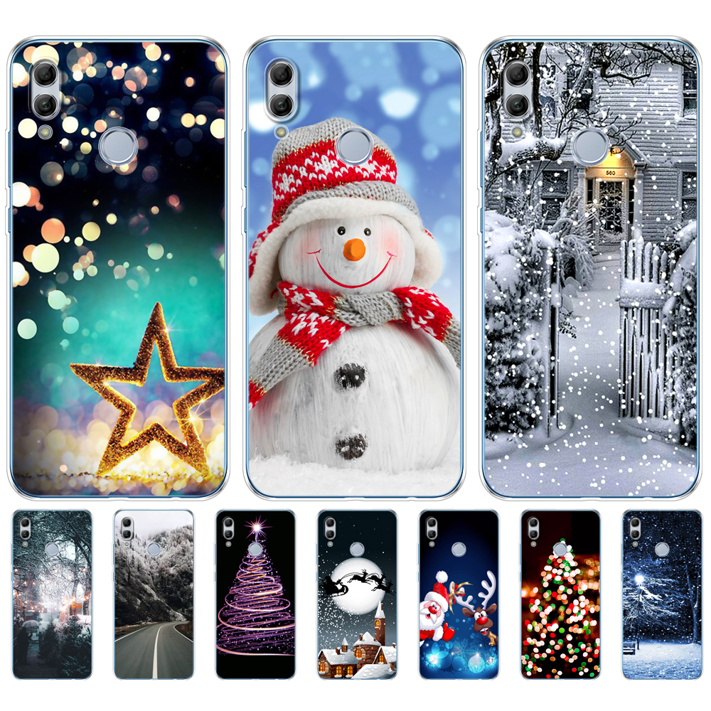 Untuk Huawei Honor 10 Lite Casing Penutup Ponsel Belakang 6.21 Inci Untuk Honor 10 Lite Tas Lembut Silikon Musim Dingin Natal Pohon Salju Tahun Baru