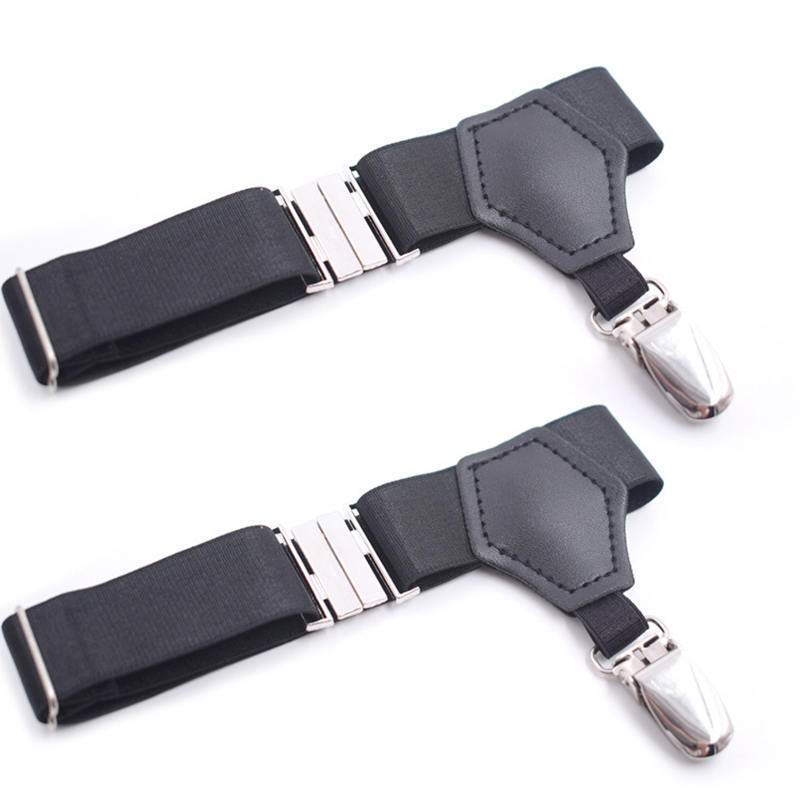 2pcs ชายสีดําถุงเท้า Garters เข็มขัดปรับถุงเท้า Suspenders Braces ผู้ถือลื่นเป็ด-ปากคลิป Hold Up