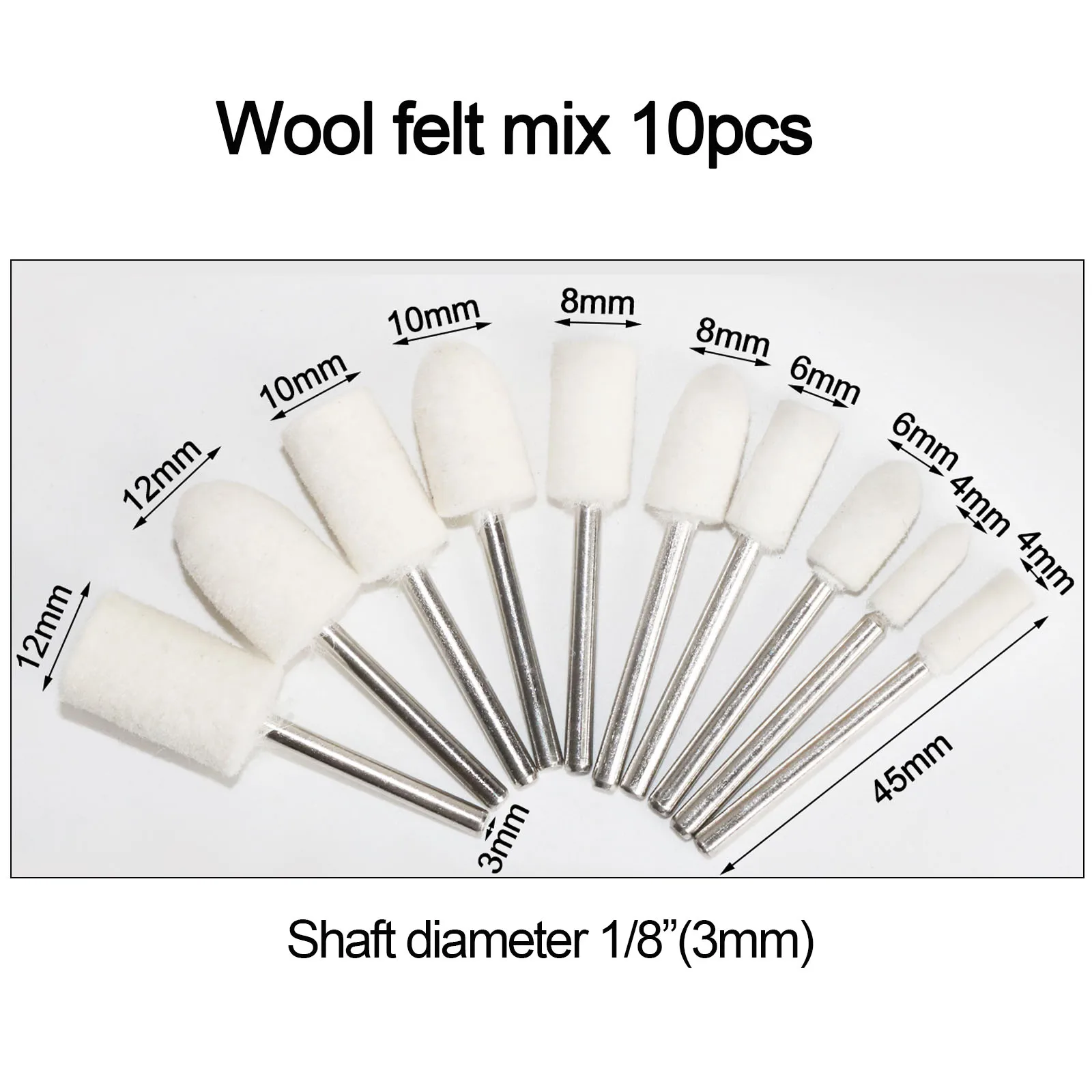 10 ชิ้นผ้าขนสัตว์ Felt ติดตั้งขัด Buffing ล้อ OD 3-20 มิลลิเมตรหัวสําหรับ Dremel เจาะเครื่องมือโรตารี่ 3 มิลลิเมตร Shank