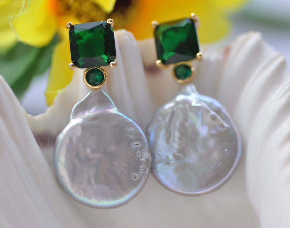 MTC · STAR Z10177 Anting-Anting Beryl Mutiara Air Tawar Koin Abu-abu 22Mm