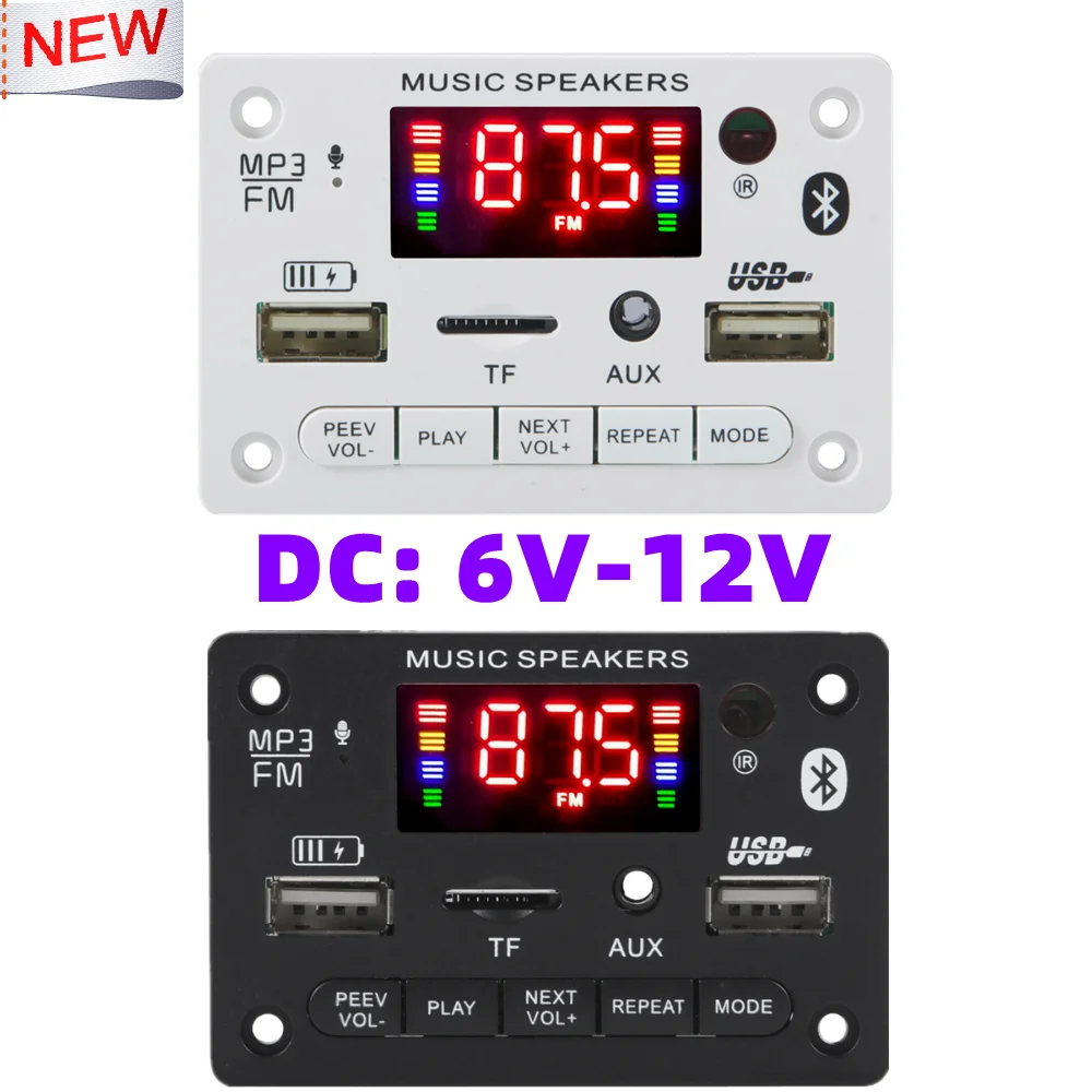 Módulo de placa de decodificación MP3 Bluetooth 5,0 de 6V 12V, reproductor de MP3 USB inalámbrico para coche, ranura para tarjeta TF, USB FM con micrófono, control manos libres