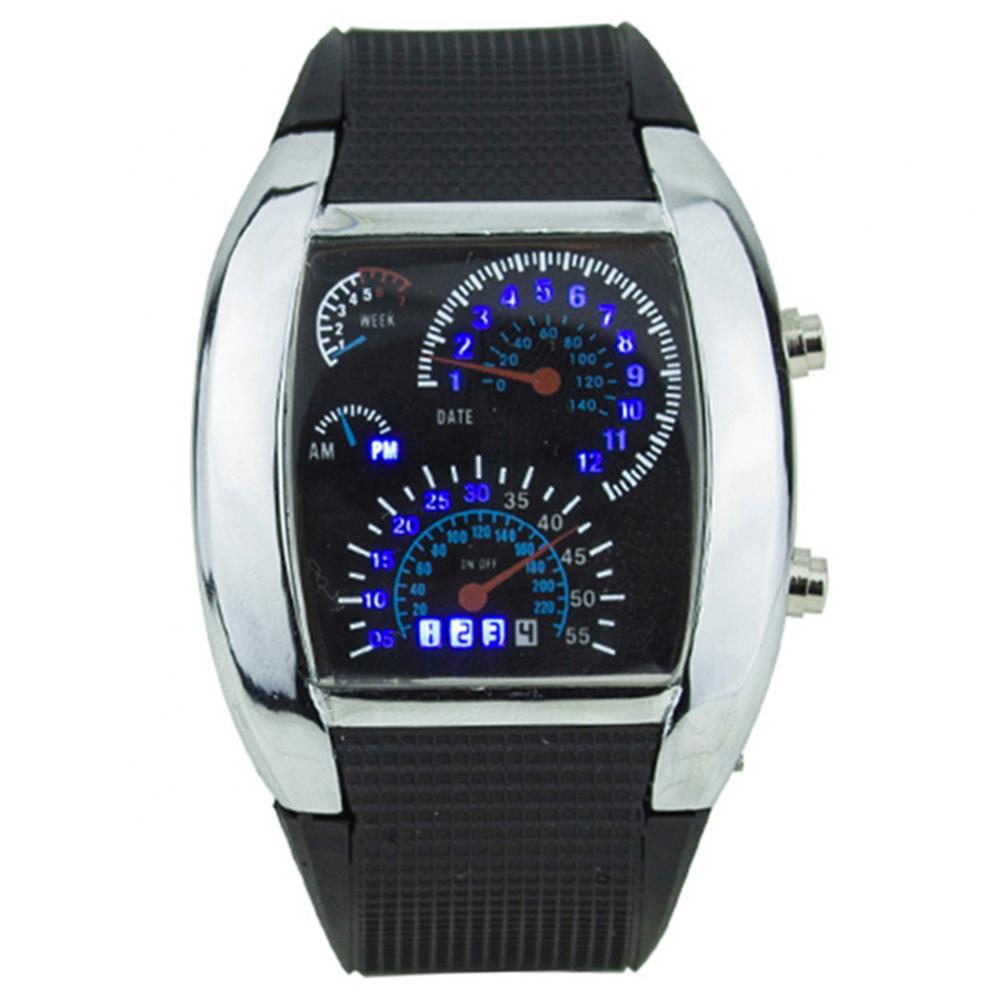 ขายร้อน!!!ใหม่มาถึง Cool รอบยาง Speedometer รถ Turbo ดิจิตอลนาฬิกาข้อมือ LED