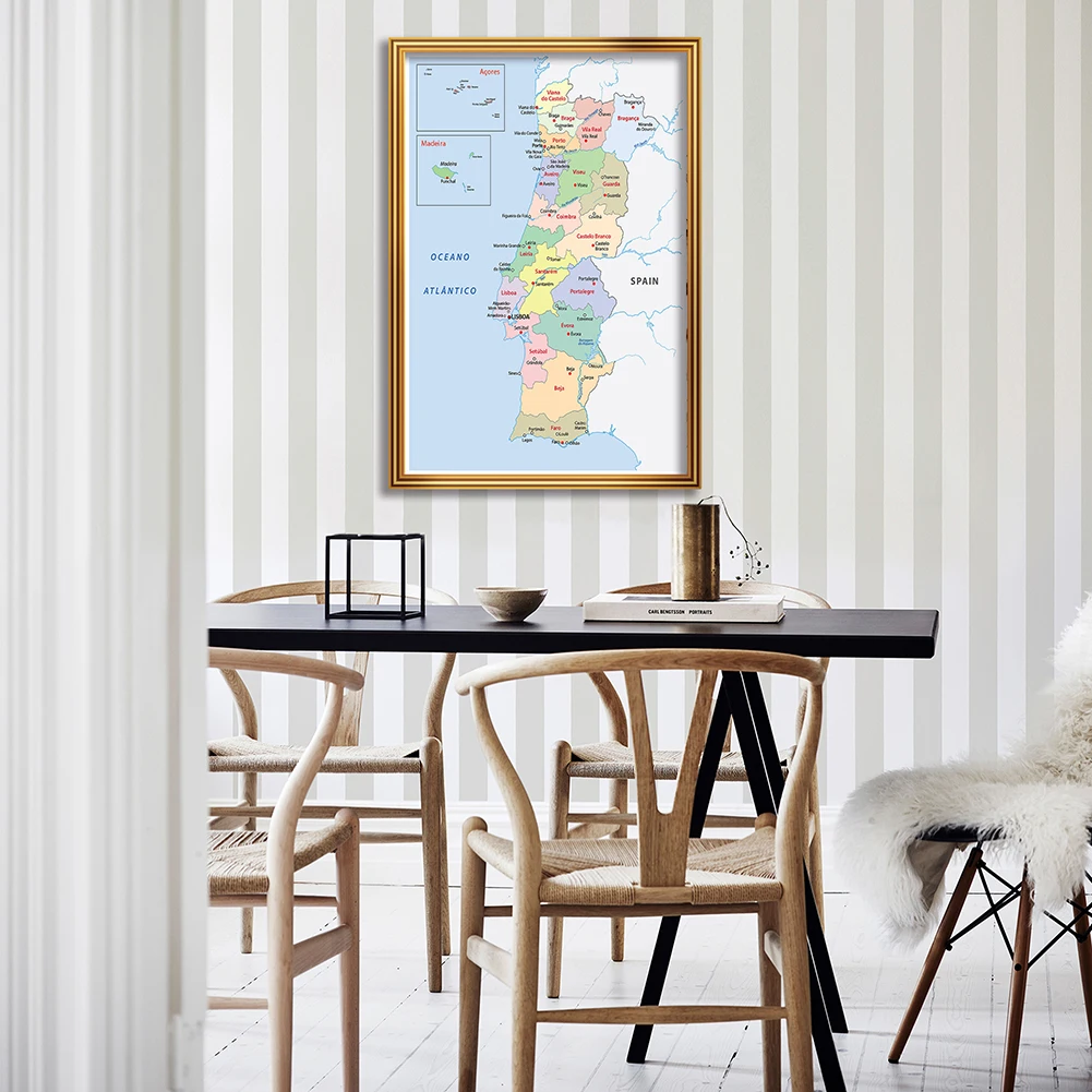 59*84Cm Của Bồ Đào Nha Bản Đồ Trong Tiếng Bồ Đào Nha Trang Treo Tường Tranh Vải Lớp Học Phòng Khách Trang Trí Nhà Trường nguồn Cung Cấp