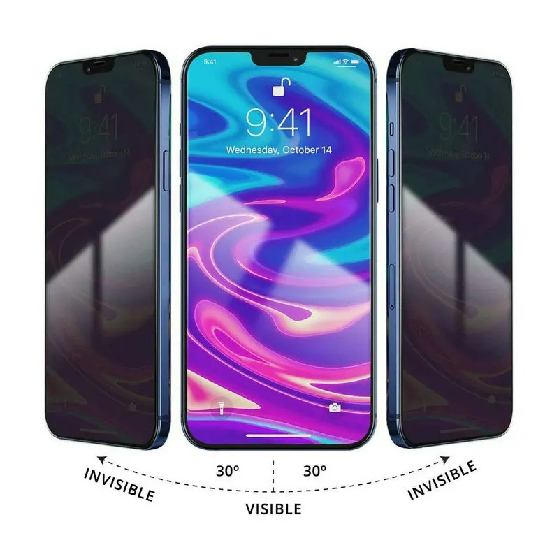 Pelindung Layar Kaca Tempered Privasi Anti Mengintip untuk iPhone 13 12 Pro Max 11 XR XS X 8 7 Plus 50 dengan Ritel Kertas