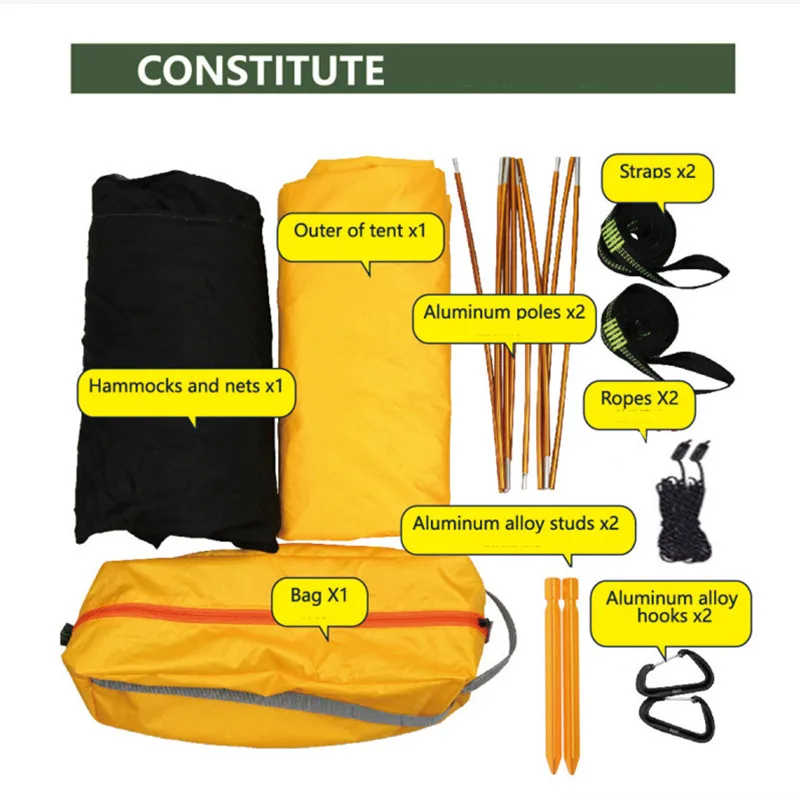 Multi-Functional แมลงสุทธิกันน้ำ Windproof Ultralight ร่มชูชีพ Hammock Aerial เต็นท์กลางแจ้งแบบพกพา Camping 270x140cm