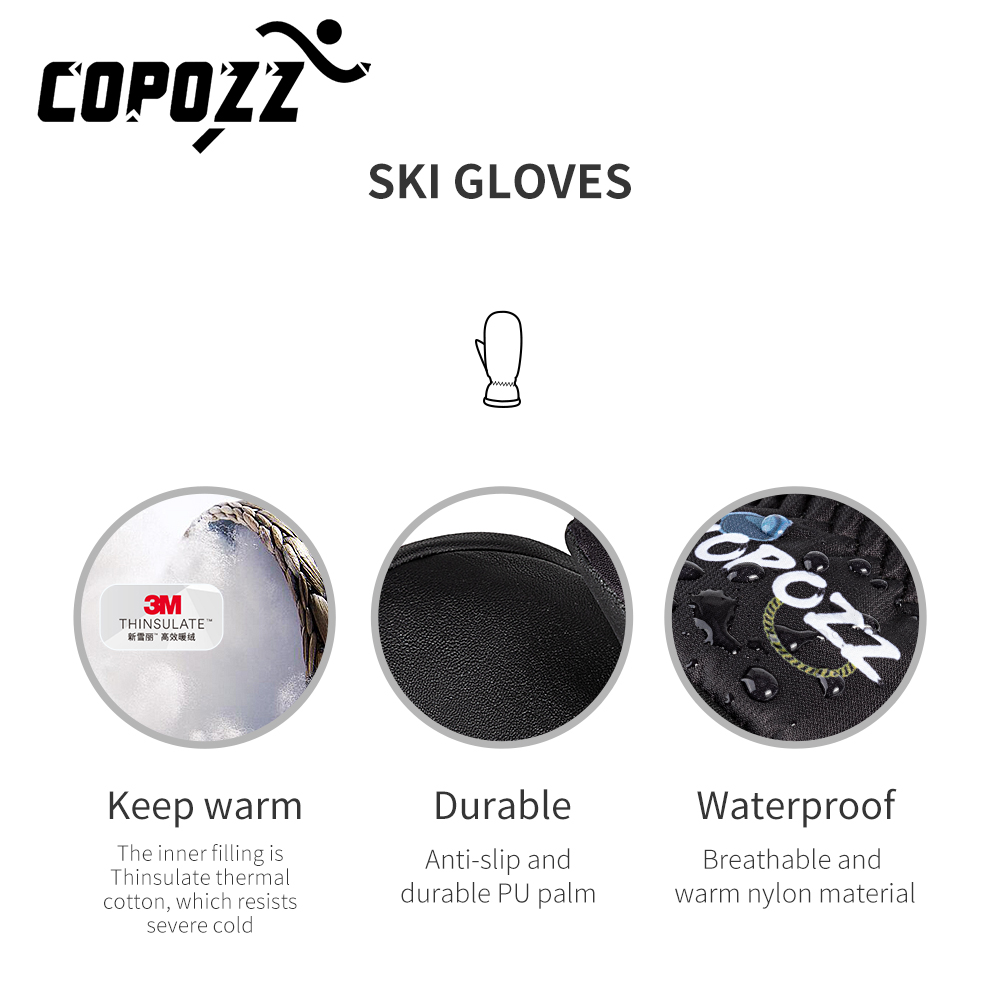 Copozz-30 ℃ 厚くする大人のティーンプロのスノーボードスキーグローブ防風冬暖かい熱スノーミトンスキースノーモービル