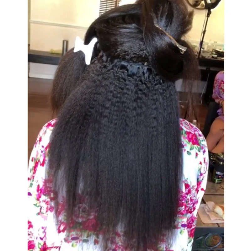 Kinky em linha reta pacotes de tecer cabelo grosso yaki em linha reta virgem pacotes de cabelo humano com fechamento brasileiro kinky 4 extensões de cabelo