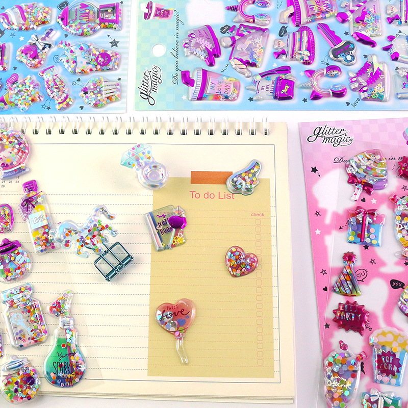 Pegatinas brillantes de princesa a la moda, lentejuelas brillantes, arena movediza, unicornio, estrellas, pegatina cosmética, decoración, juguetes reutilizables