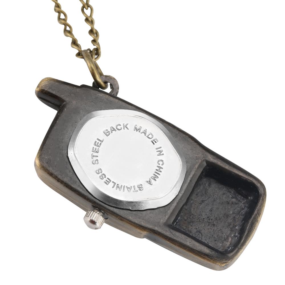 소형 브론즈 휴대폰 디자인 쿼츠 포켓 시계, 레트로 80cm 펜던트 목걸이 시계, 빈티지 체인 쥬얼리, 남성 여성 선물