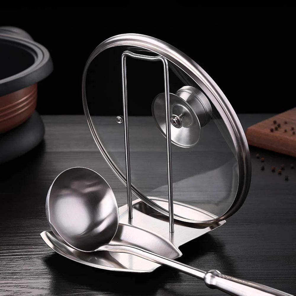 Estante de tapa de olla de acero inoxidable, estante de cubierta de sartén desmontable, soporte de espátula multifuncional para cocina, soporte para cuchara, accesorios de cocina