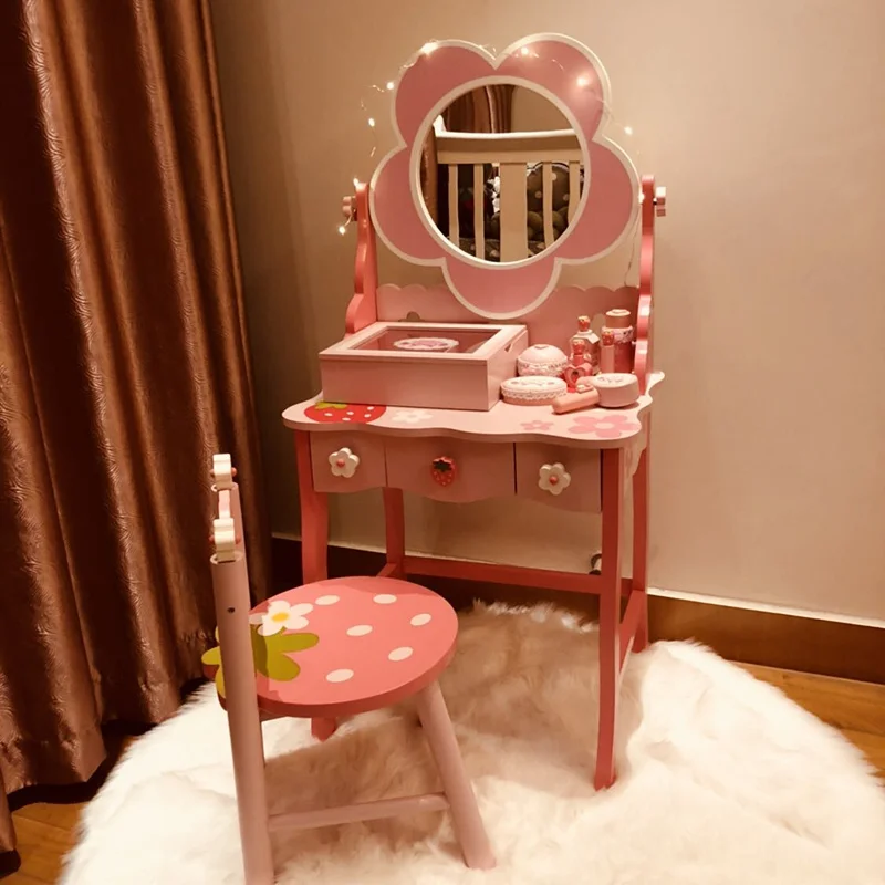 สาววันเกิด61ของขวัญเจ้าหญิงจำลอง Dressing ตารางเด็กไม้ในบ้านของเล่น
