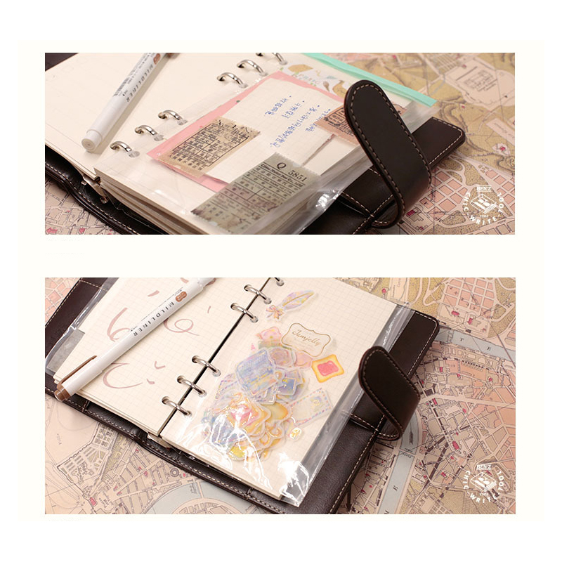 Soporte de archivo transparente para cuaderno, bolsa de hojas sueltas de 6 agujeros, para documentos, carpeta de anillas de PVC, almacenamiento, bricolaje, A5, A6, 10 Uds.