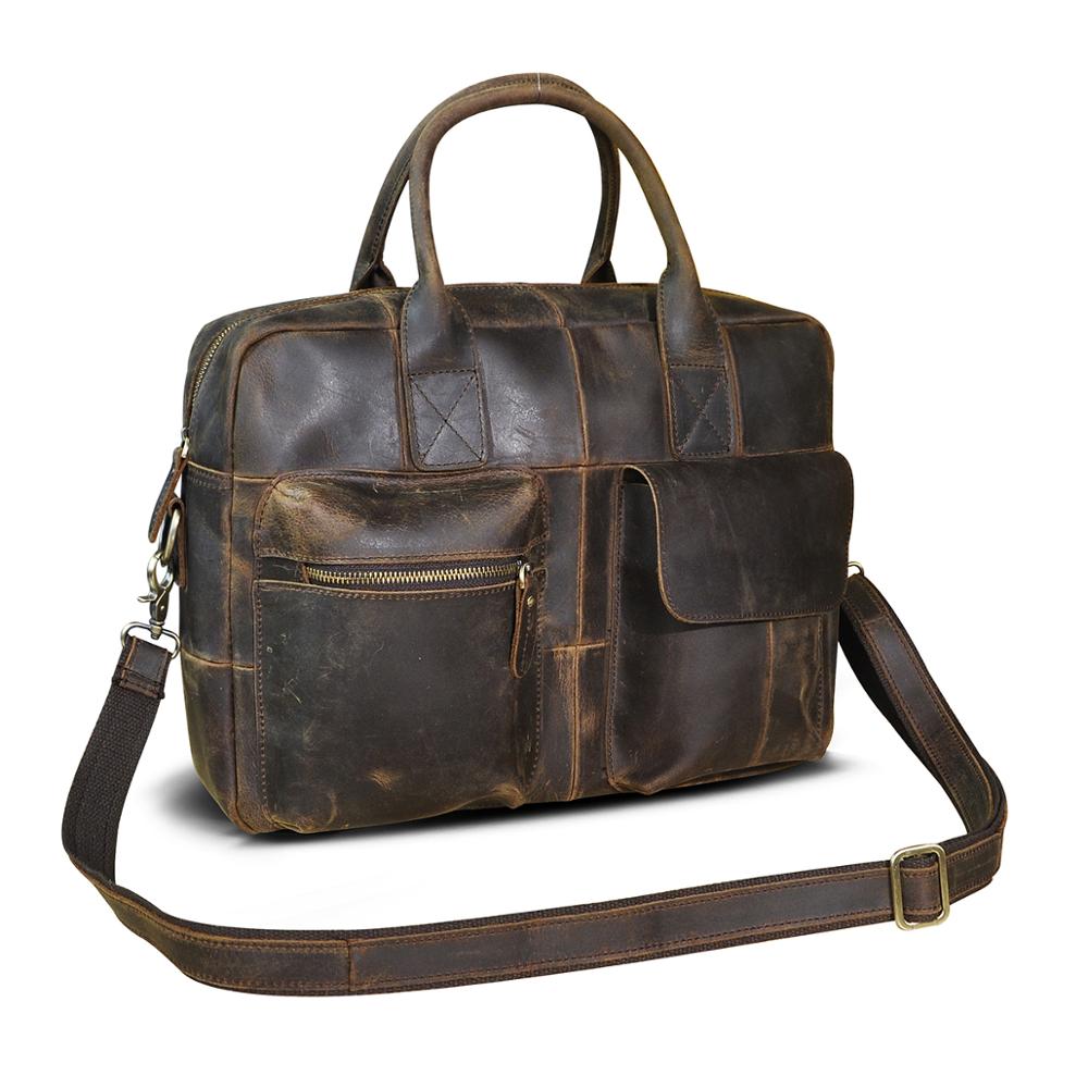 Natural leather Men Vintage Handbag Business Briefcase Commercia Document Laptop Case Male Attache Portfolio Tote Bag b331