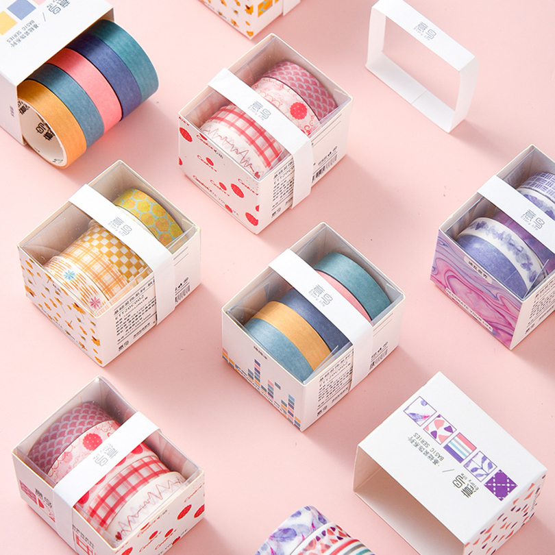 5Pcs Basic Washi Tapes Scrapbooking Supplies Decorative Adhesive Tape Journaling Materials Japanese Stationery Washi Tape