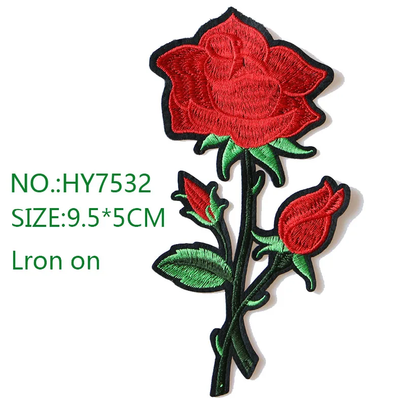 Rose mit Blätter in Liebe Bestickte Eisen auf Patches für Kleidung DIY Streifen Kleidung Patchwork Aufkleber Custom Blumen Abzeichen