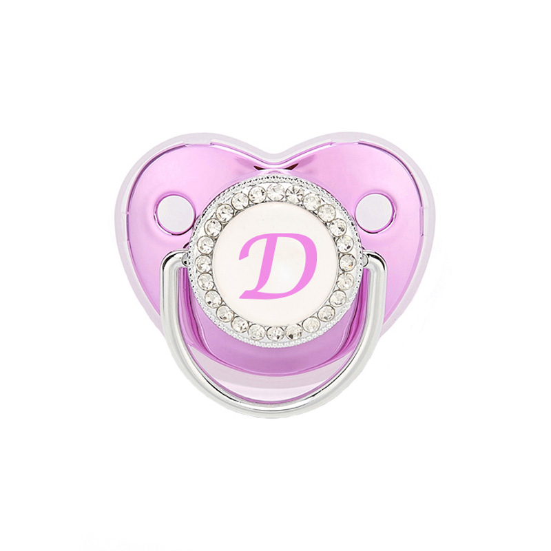Kim Loại Tím Núm Vú Có Nắp Không Chứa BPA Silicon Pacifier Tên Ban Đầu Thư Giả Miếng Dán Cho Bé Quà Tặng Cho Trẻ Sơ Sinh