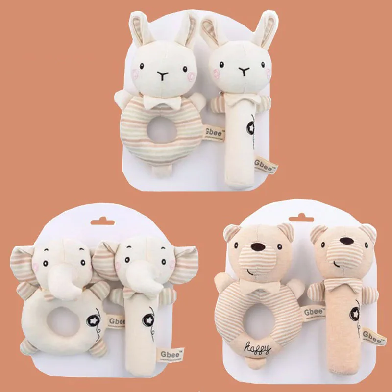 Rabbit Lion Wrist Rattles Plush Stuffed Handbell Baby Soft Rattle Toys Early Development Shaker Crinkle Squeaky Sensory Rattles