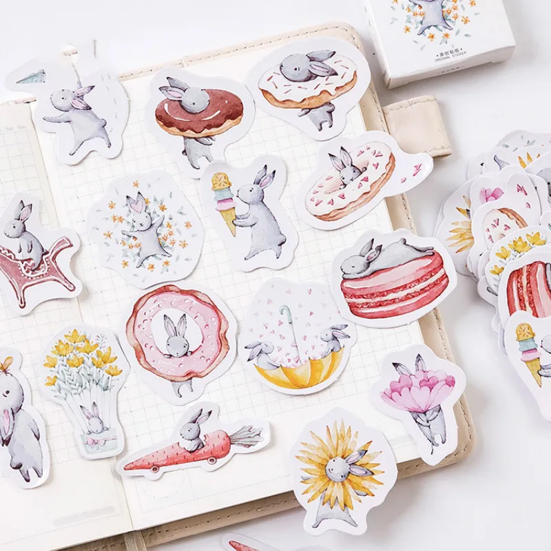 Mohamm Tháng Thỏ Rừng Dễ Thương Nhật Ký Giấy Mini Nhỏ Đạn Kawaii Trang Trí Nhà Quy Hoạch Dán Thêu Sò Bột Văn Phòng Phẩm