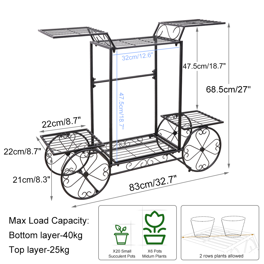 Grande supporto per piante in metallo Carrello da giardino per interni a 6 livelli Porta piante Piante in ferro battuto Espositore Scaffale Decorazione per esterni Giardino