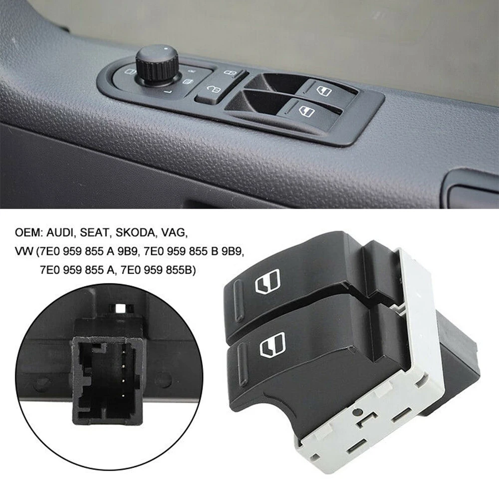 Accesorios de coche eléctricos para puerta y ventana, botón de doble interruptor, Control lateral del conductor para VW Transporter T5 T6 Caravelle 7E0959855A9B9