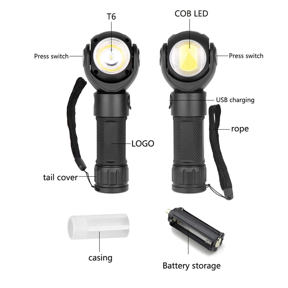 Senter Led Portabel Lampu Putar 360 Derajat XPE + Senter COB USB Lampu Kerja Magnet Isi Ulang Lentera Berkemah Luar Ruangan