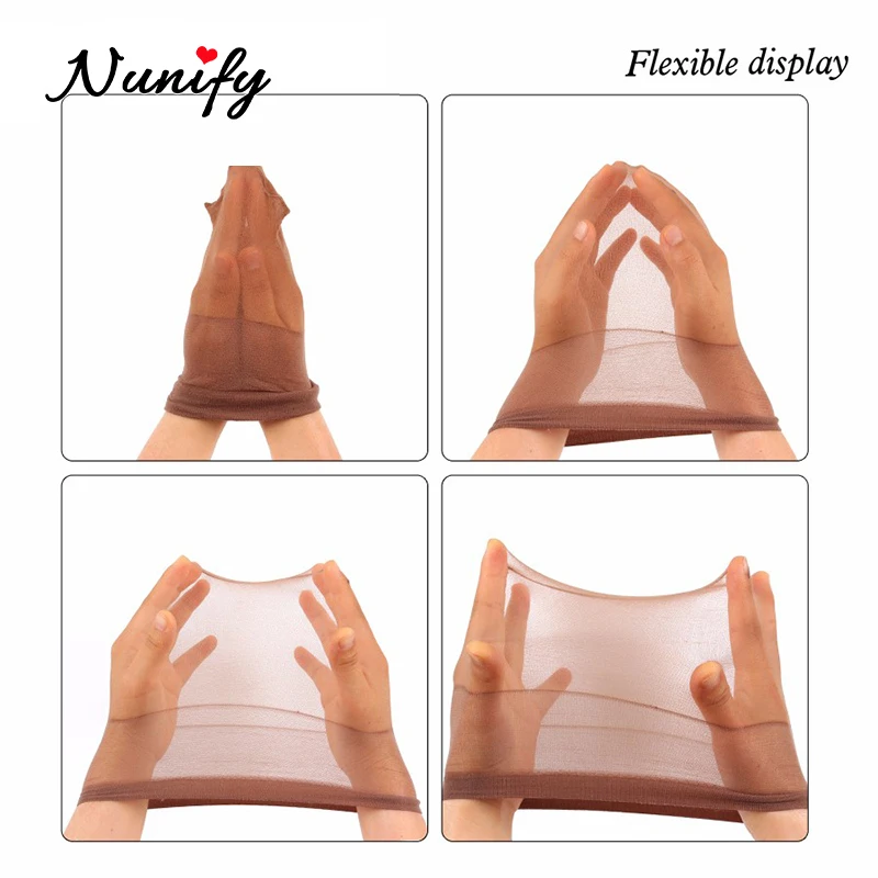 Nunify gorros de peluca de red de malla desnuda con extremo cerrado para pelucas 2 unids/pack tamaño libre gorro de media rojo café negro Begie marrón 6 colores