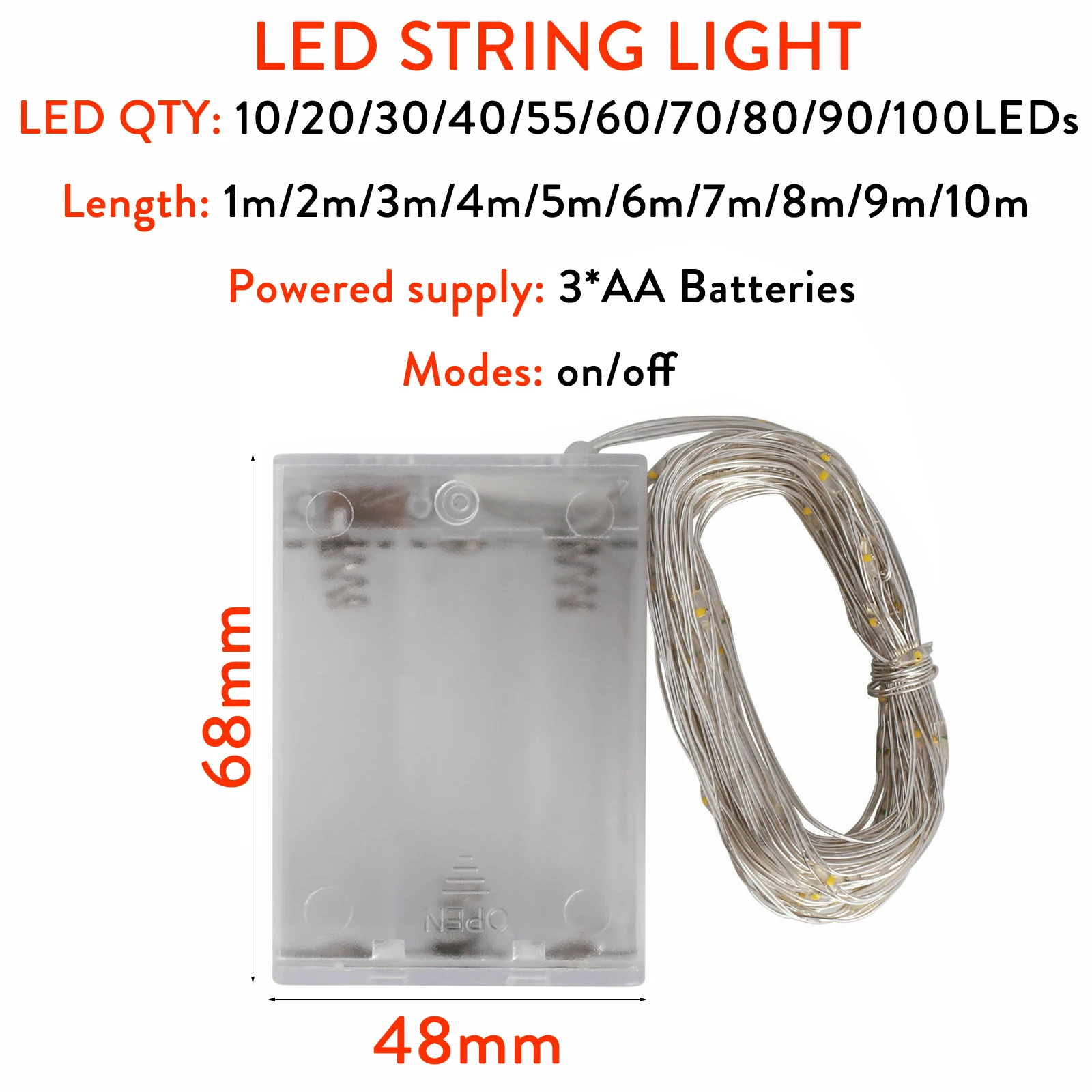 2M LED String Light 20LEDs กันน้ําสีเงิน Fairy Light แบตเตอรี่ขับเคลื่อนสีแดงสีฟ้าสีเขียวสีชมพูตกแต่งสําหรับปาร์ตี้วันหยุด