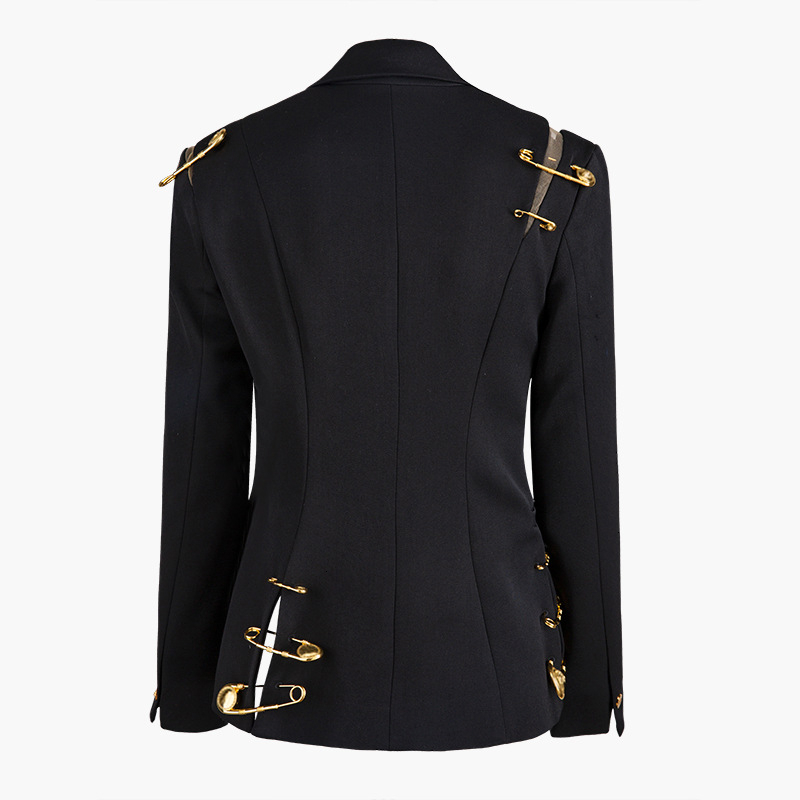 Twotwinstyle solto ajuste preto oco para fora pino emendado jaqueta blazer nova lapela manga longa casaco feminino moda 2022 outono inverno