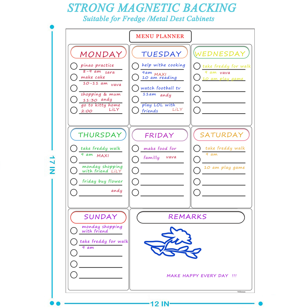 Magnetic Weekly Planner Whiteboard Fridge Cupboard Office Dry Erase Calendar Family Meal Planner Memo Board Shopping List