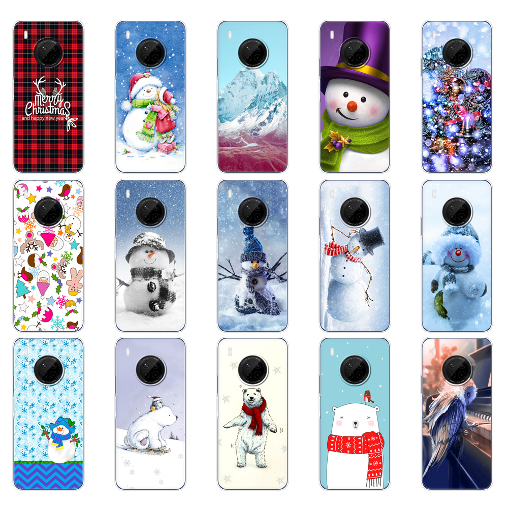 Untuk Huawei Y9A Casing Penutup Ponsel Belakang 6.63 Inci untuk Huawei Y9A 2020 FRL-L23 Silikon TPU Lembut Musim Dingin Natal Pohon Salju Tahun Baru